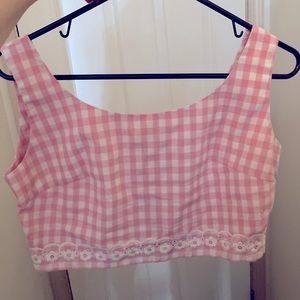 Vintage pink cotton gingham halter top small